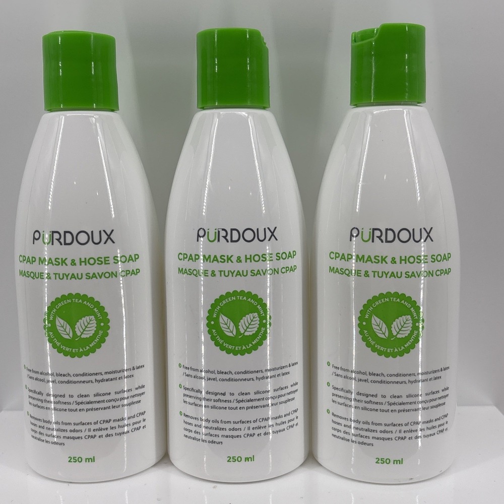 3 PURDOUX CPAP Mask & Hose Soap 250mL Bottles With Green Tea & Mint NEW SEALED